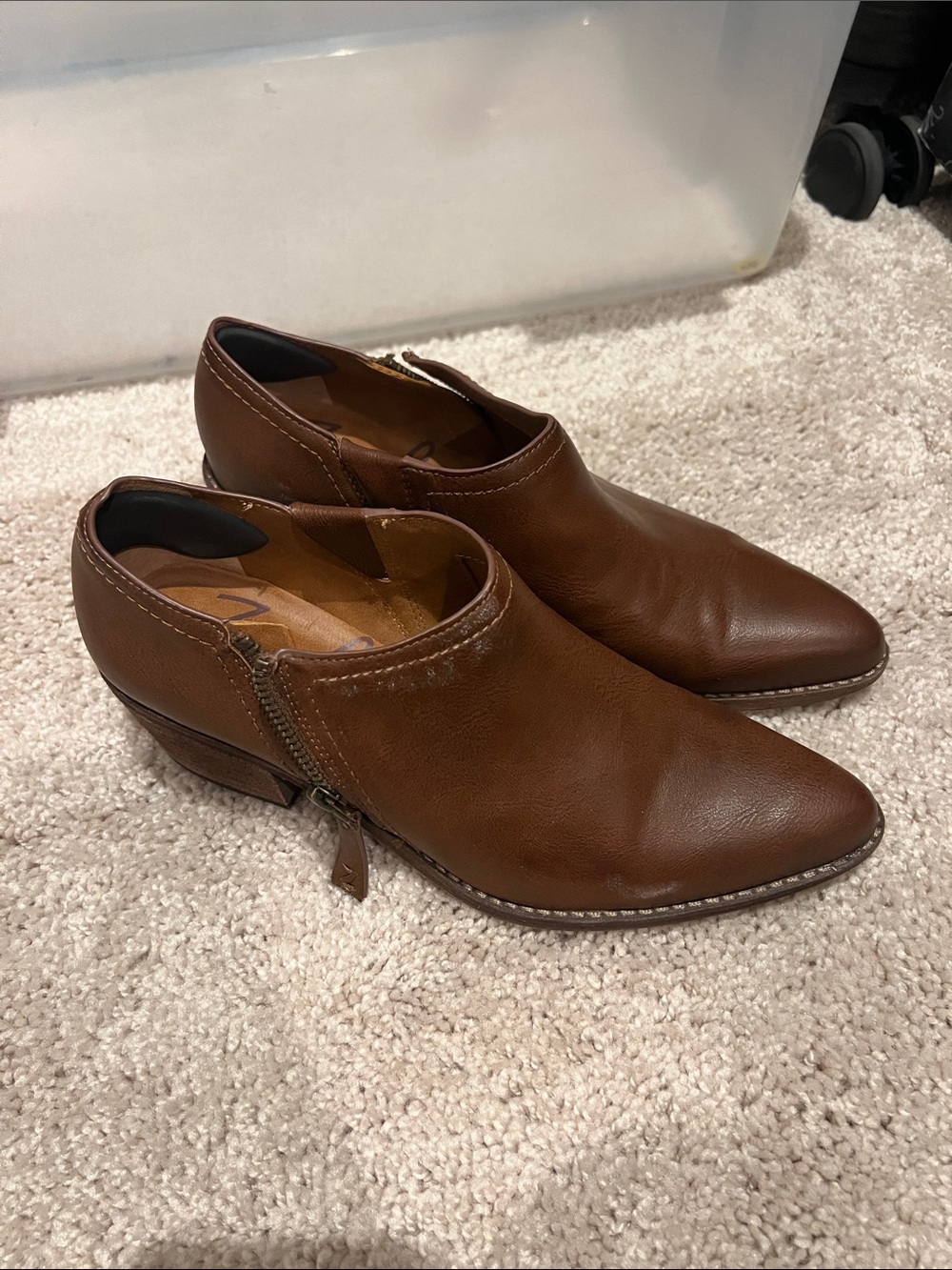 Zodiac Brown Leather Pointed Ankle Booties with Side Zip